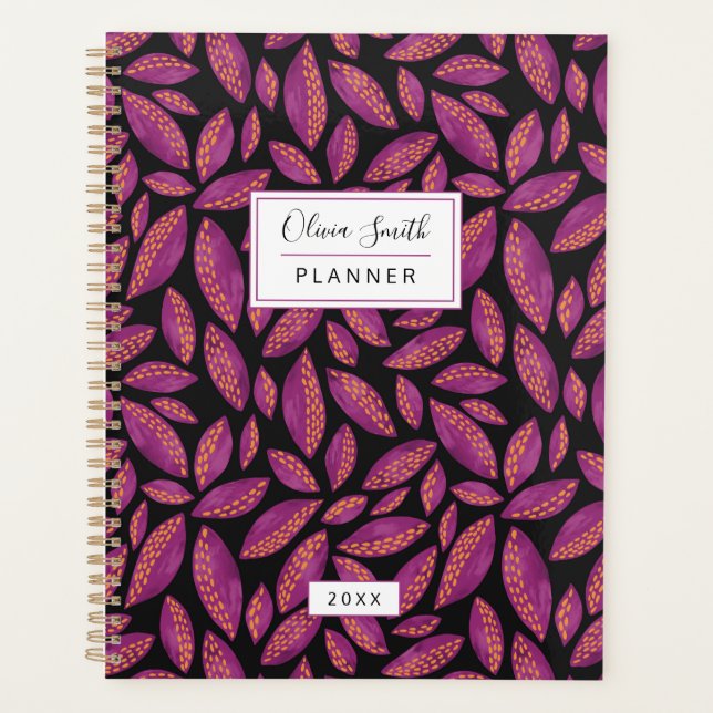Personalised Purple Autumn Fall Leaves Pattern Planner (Front)