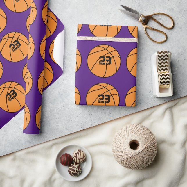 Personalised Purple Basketball Player Number Wrapping Paper (Crafts)