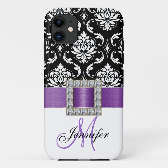 Personalised Purple Black Damask iPhone 5 Case (Back)