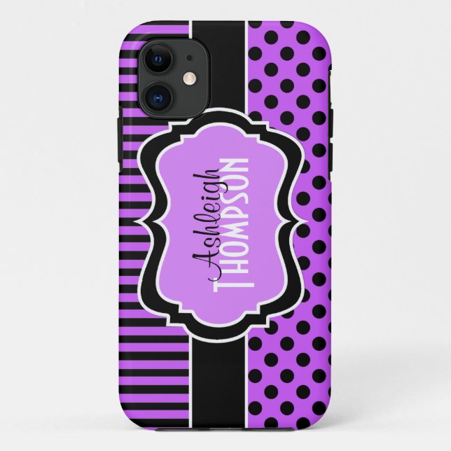 Personalised Purple, Black Striped Polka Dots Case-Mate iPhone Case (Back)