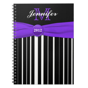 Personalised Purple Black White Striped Notebook