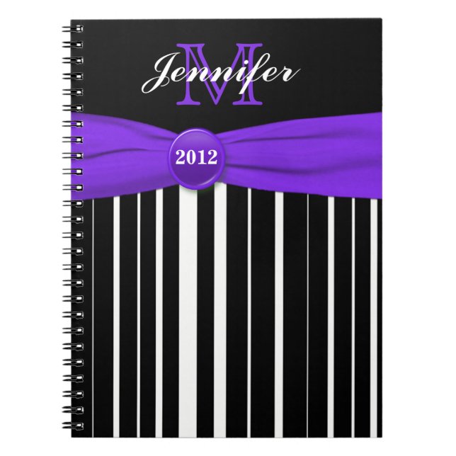 Personalised Purple Black White Striped Notebook (Front)