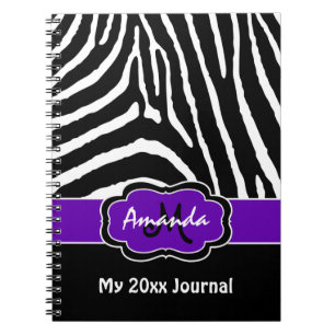 Personalised Purple Black White Zebra Journal