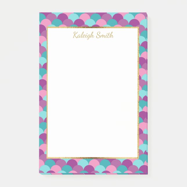 Personalised Purple Blue Gold Mermaid Scales Post-it Notes (Front)