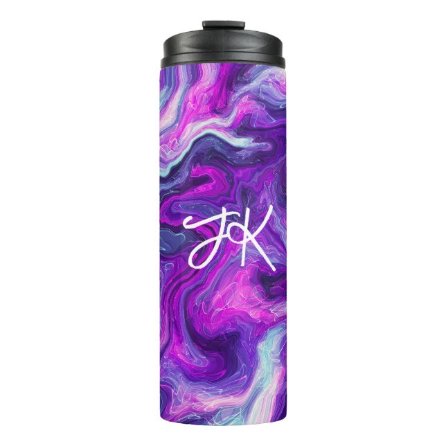 Personalised Purple, Blue, Pink Marble Fluid Art  Thermal Tumbler (Front)