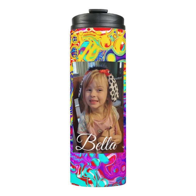 Personalised Purple, Blue, Yellow Photo Thermal Tumbler (Front)