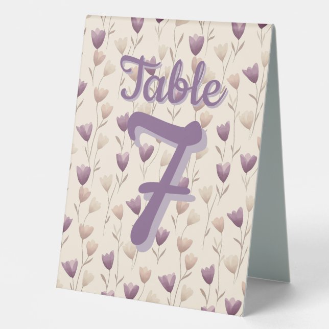 Personalised Purple Botanical Table Number Wedding (Front)