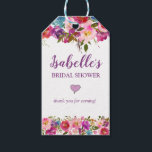 Personalised Purple Bridal Shower FavorTags Gift Tags<br><div class="desc">Beautiful way to thank guests for attending your bridal shower. The brides name is written in a pretty, trendy and flowing purple script. Bridal shower is written in all capitals traditional purple lettering. A pretty purple heart accents the sentiments and is followed by thank you for coming. All of the...</div>