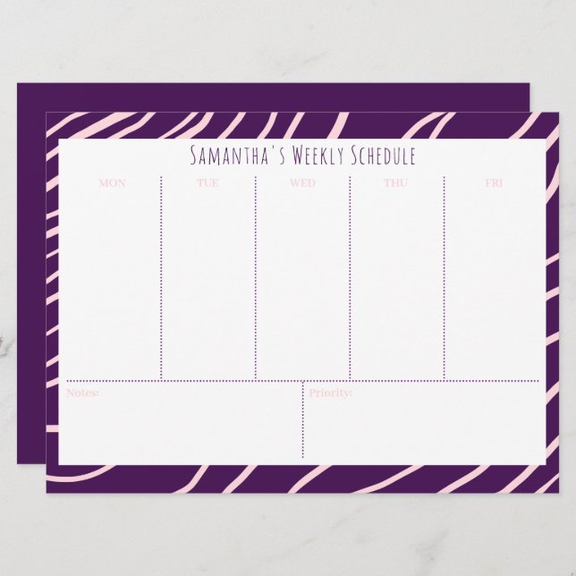 Personalised Purple Budget Weekly Schedule (Front/Back)