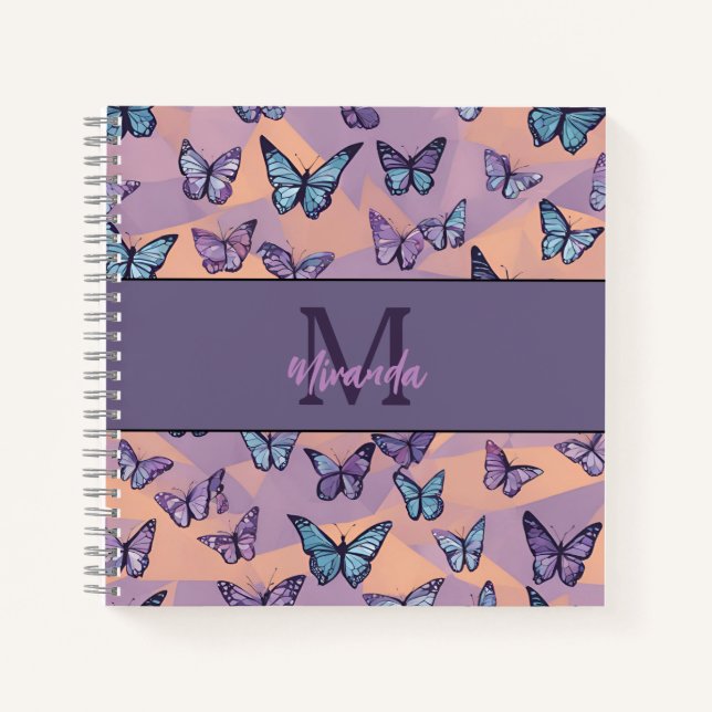 Personalised Purple Butterfly Monogram Sketchbook Notebook (Front)