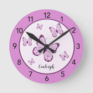 Personalised Purple Butterfly Round Clock