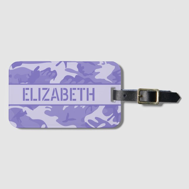 Personalised Purple Camo Luggage Tag (Front Horizontal)