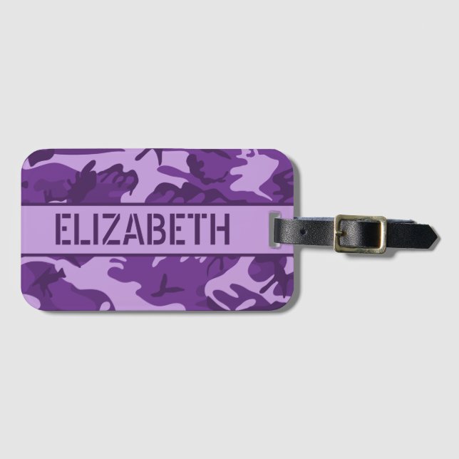 Personalised Purple Camo Luggage Tag (Front Horizontal)