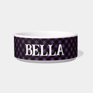Personalised Purple Check Dog Bowl