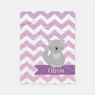 Personalised Purple Chevron Cat Fleece Blanket