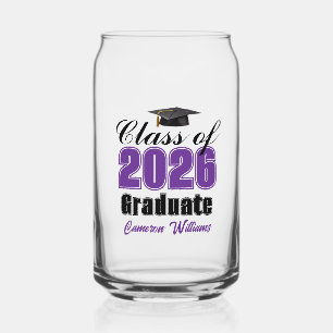 Personalised Purple Class of 2026 Graduation Can Glass
