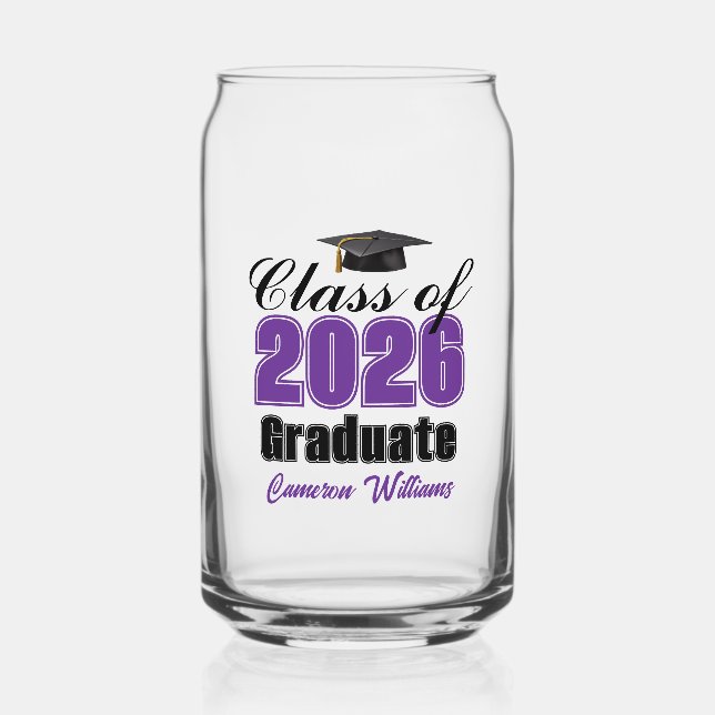 Personalised Purple Class of 2026 Graduation Can Glass (Front)