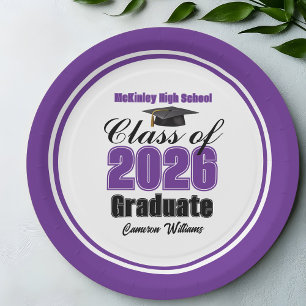 Personalised Purple Class of 2026 Graduation Party Paper Plate