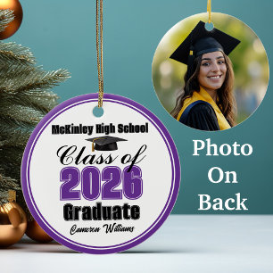 Personalised Purple Class of 2026 Graduation Photo Ceramic Ornament