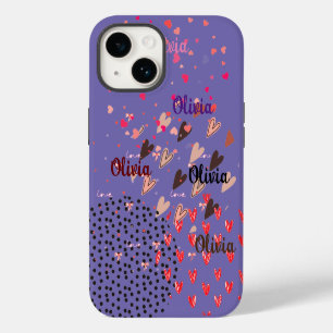 Personalised Purple Colourful Hearts iPhone 14 Cas Case