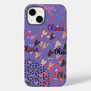Personalised Purple Colourful Hearts iPhone 14 Cas Case-Mate iPhone 14 Case