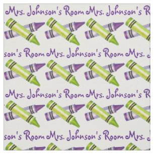 Personalised Purple Crayons School Art Teacher Fabric