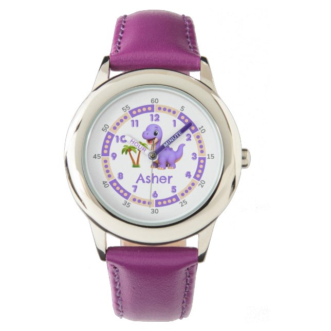 Personalised Purple Cute Dinosaur Time-Teaching  Watch (Front)