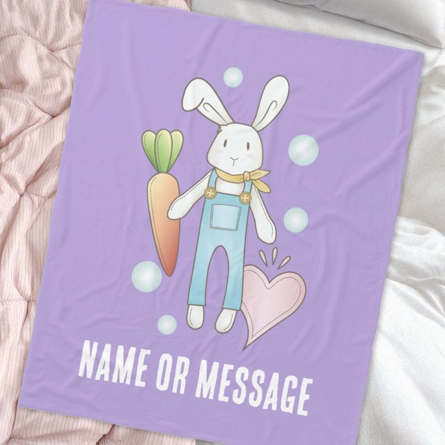 Personalised Purple Cute Stuffed Animal Bunny Fleece Blanket (Creator Uploaded)