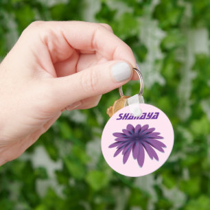 Personalised Purple Daisy Flower Illustration  Key Ring