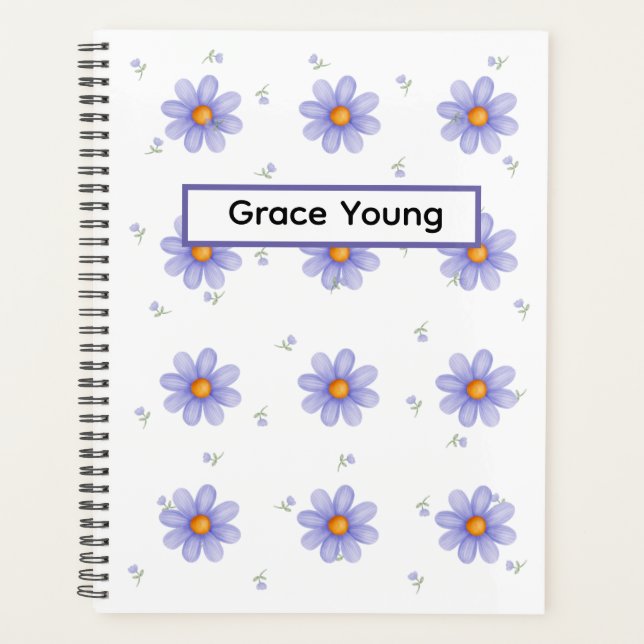 Personalised Purple Daisy Notebook Custom Name Planner (Front)
