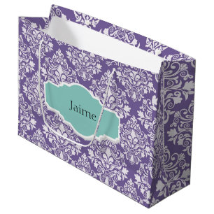 Personalised Purple Damask Gift Bag