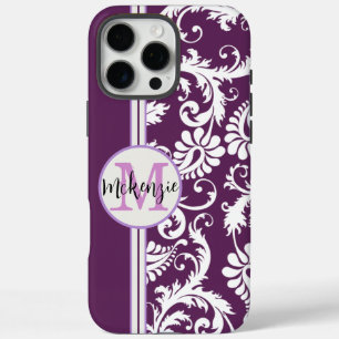 Personalised Purple Damask Pattern iPhone 16 Pro Max Case