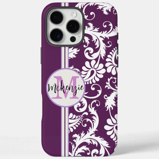 Personalised Purple Damask Pattern Case-Mate iPhone Case (Back)
