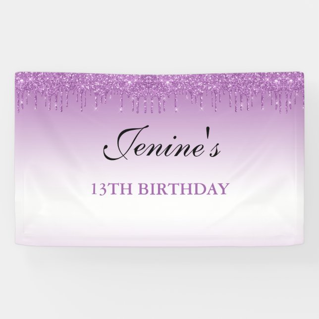 Personalised Purple Dripping Glitter Birthday Bann Banner (Horizontal)