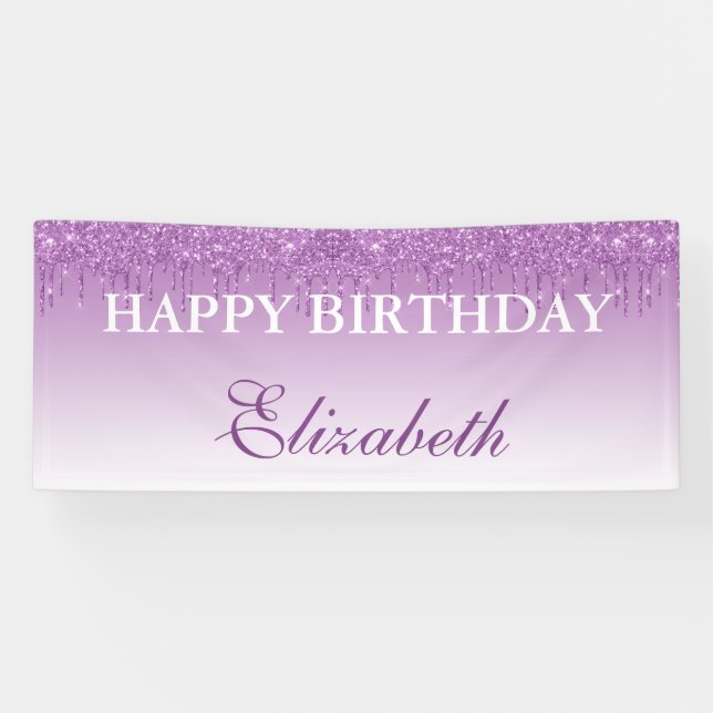 Personalised Purple Dripping Glitter Birthday Banner (Horizontal)