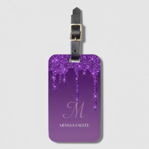 Personalised Purple Dripping Glitter Luggage Tag