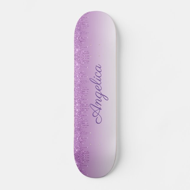Personalised Purple Dripping Glitter Skateboard (Front)
