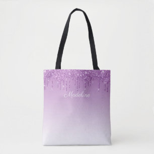 Personalised Purple Dripping Glitter Tote Bag