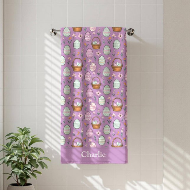 Personalised Purple Easter Bath Towel (Creator Uploaded)
