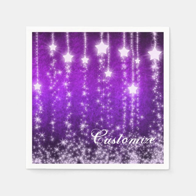 Personalised Purple Falling Stars Holiday Napkins (Front)