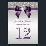 Personalised Purple Faux Bow Silver Sequins Table Number<br><div class="desc">Custom table number cards for any event - weddings, baby showers, birthday party, sweet 16, Quinceanera celebrations, engagements, bridal shower etc. Elegant custom silver and purple colours double sided table number cards with a beautiful sparkly printed glitter, rhinestones, sequins pattern, cute shiny printed vector bows and ribbons and pretty, stylish...</div>