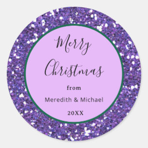 Personalised Purple Faux Glitter Classic Round Sticker