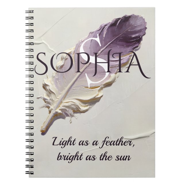 Personalised Purple Feather Custom Name Monogram Notebook (Front)