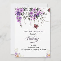 Personalised Purple Floral Birthday Invitation