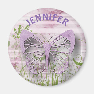 Personalised Purple Floral Butterfly Magnet