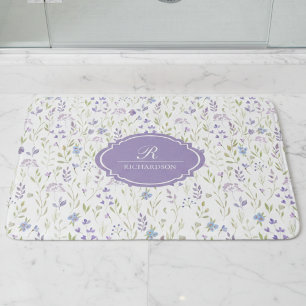 Personalised Purple Floral Monogram Bath Mat