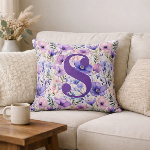 Personalised Purple Floral Monogram Cushion