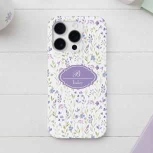 Personalised Purple Floral Monogram iPhone 16 Pro Case