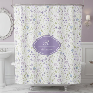 Personalised Purple Floral Monogram Shower Curtain