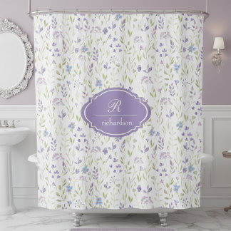 Personalised Purple Floral Monogram Shower Curtain
